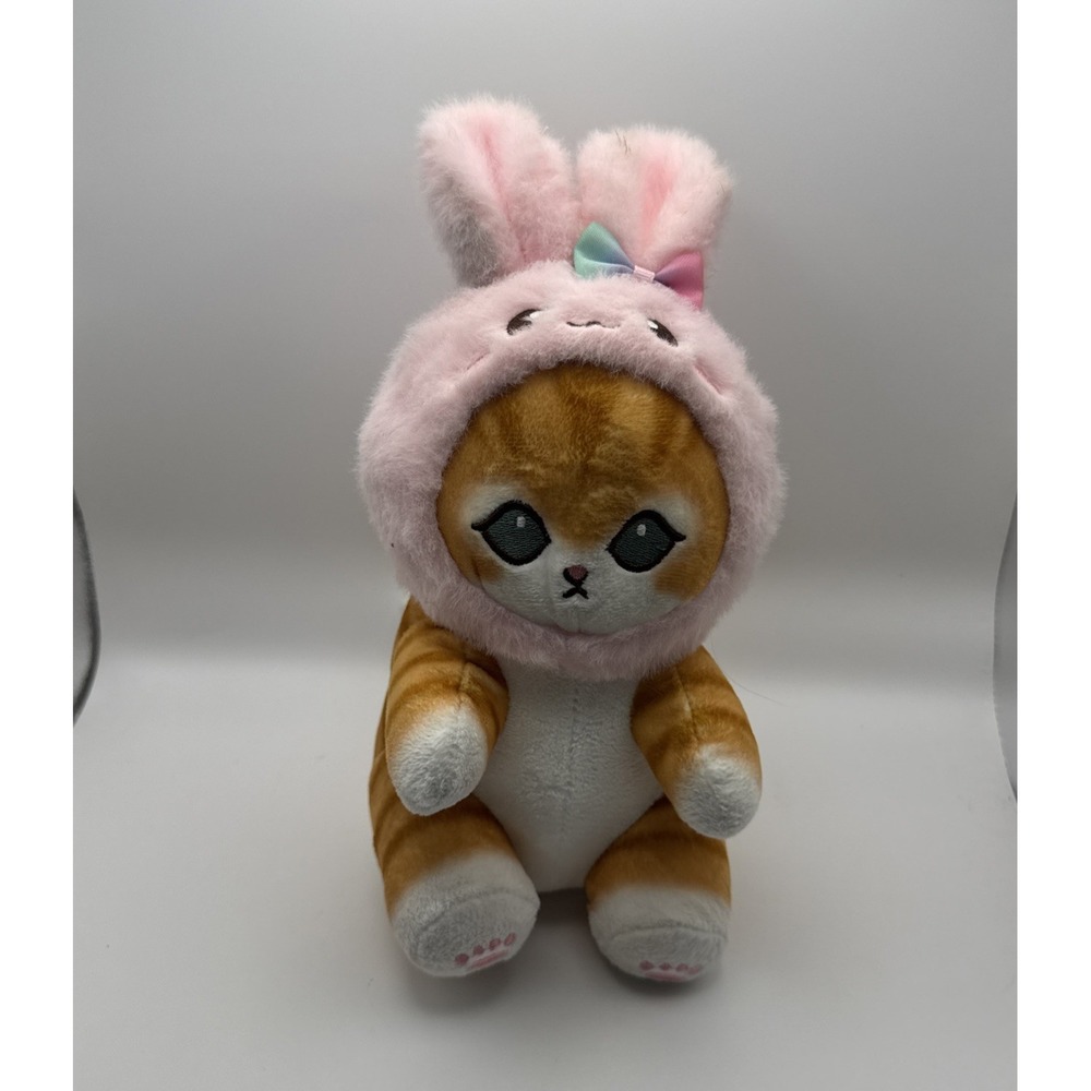 Mofusand Striped Tabby Cat Pink Bunny Hat Kawaii Plush 11" Cute Stuffed Toy